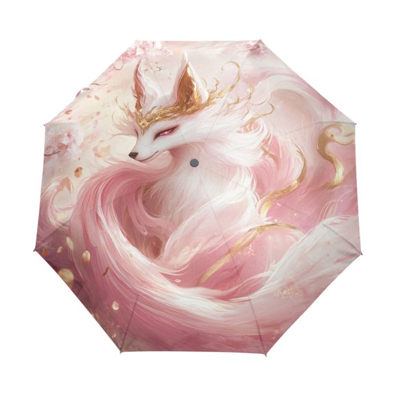 BZSMCE One-Touch Auto Open Close Rain Umbrella With Creative Gilded Fox in Bloom Pattern