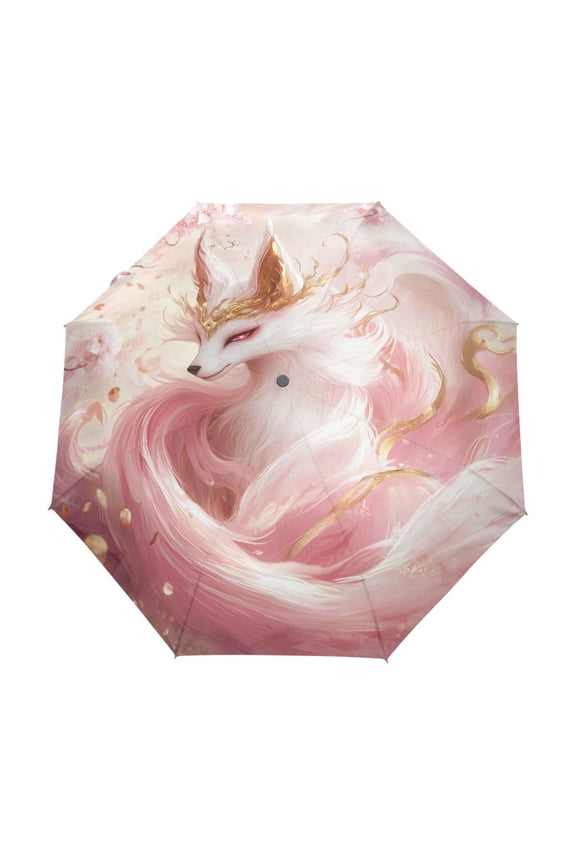 One-Touch Auto Open Close Rain Umbrella With Creative Gilded Fox in Bloom Pattern