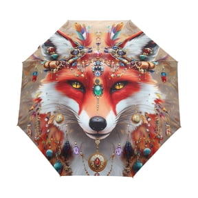 BZSMCE One-Touch Auto Open Close Rain Umbrella With Creative Glamorous Fox Pattern