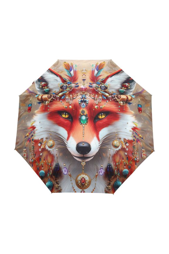 One-Touch Auto Open Close Rain Umbrella With Creative Glamorous Fox Pattern