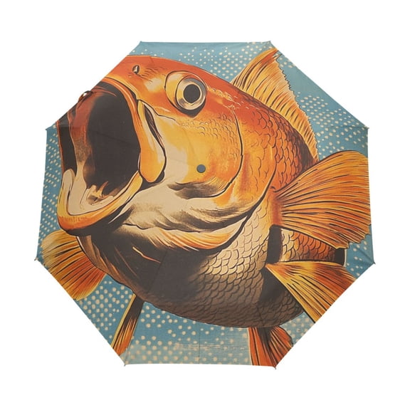 BZSMCE One-Touch Auto Open Close Rain Umbrella With Creative Golden Fish in A Dreamy Blue Ocean Pattern
