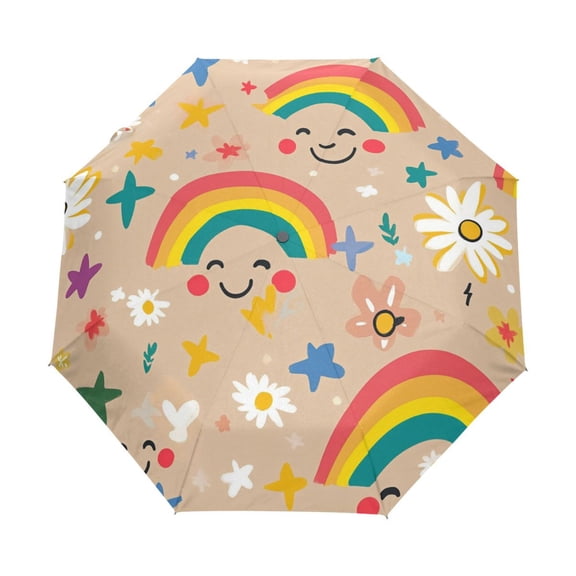 BZSMCE One-Touch Auto Open Close Rain Umbrella With Creative Laughing Rainbows Pattern