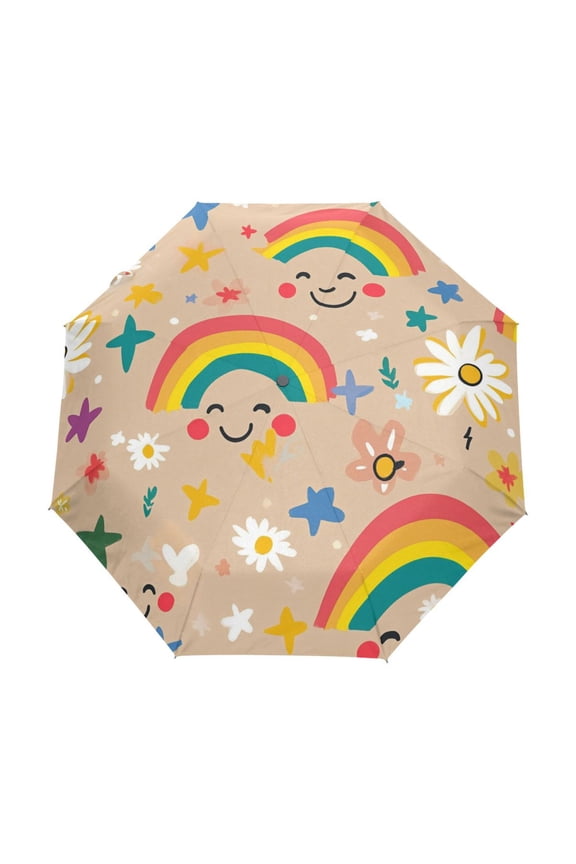 One-Touch Auto Open Close Rain Umbrella With Creative Laughing Rainbows Pattern