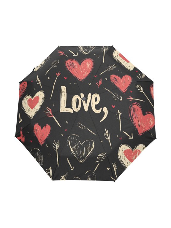 One-Touch Auto Open Close Rain Umbrella With Creative Love Struck Pattern