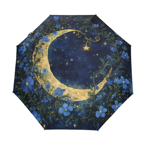 BZSMCE One-Touch Auto Open Close Rain Umbrella With Creative Lunar Garden Pattern