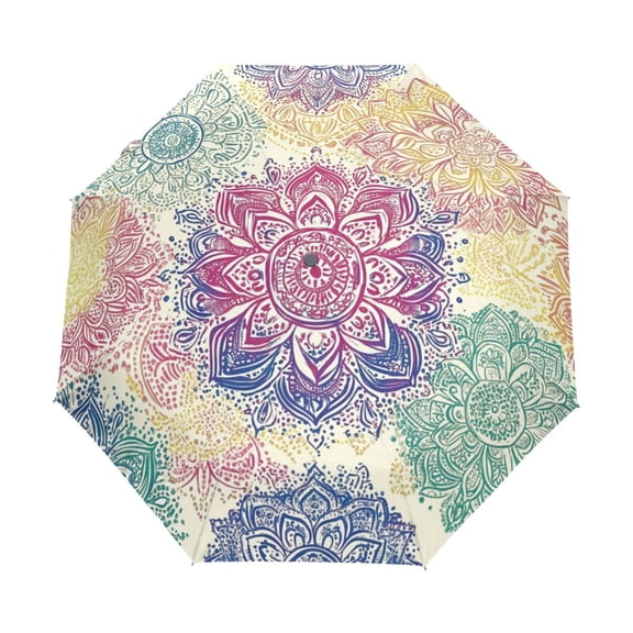 BZSMCE One-Touch Auto Open Close Rain Umbrella With Creative Mandala Mosaic Pattern