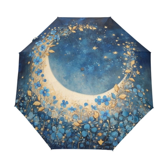 BZSMCE One-Touch Auto Open Close Rain Umbrella With Creative Moonlit Enchantment Pattern
