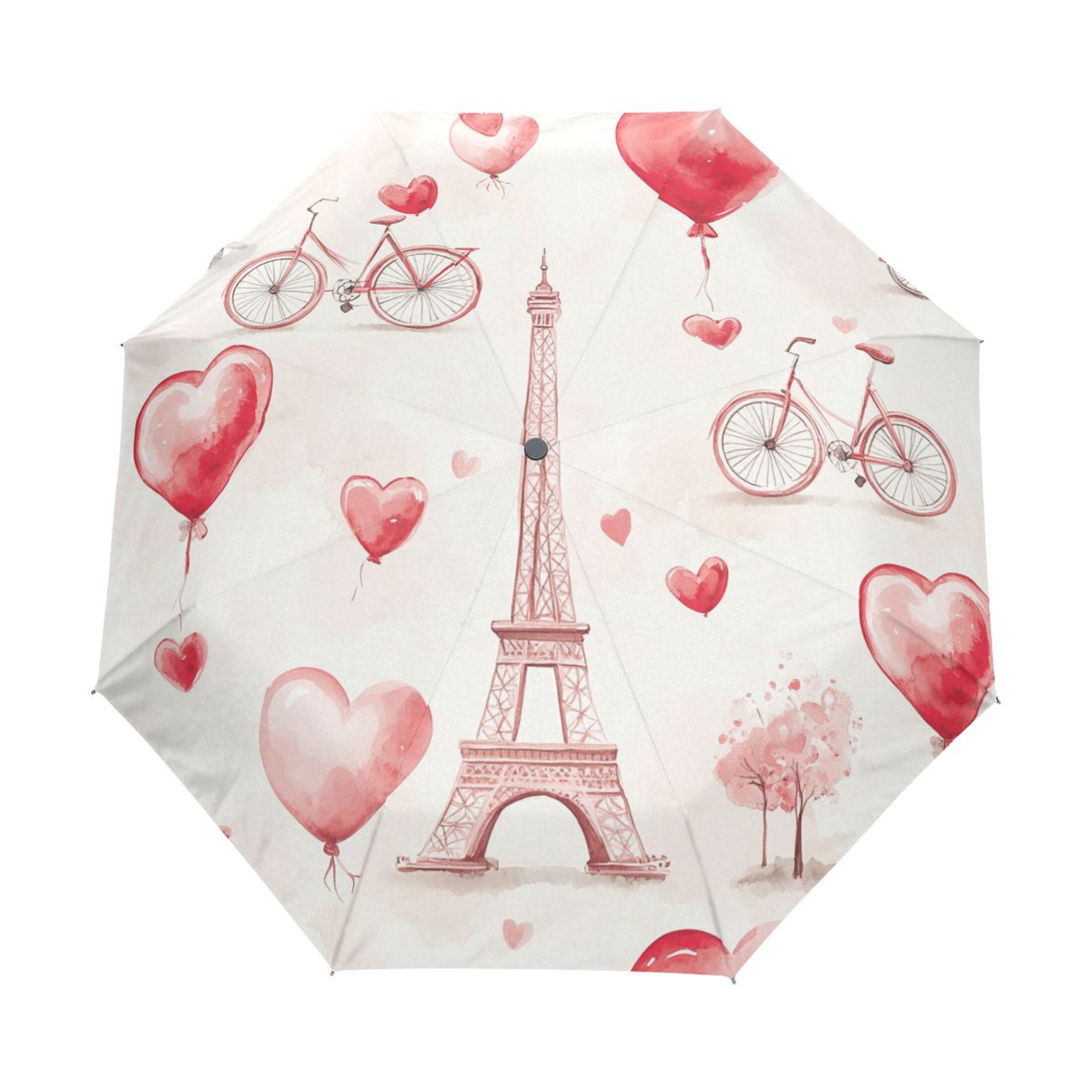 BZSMCE One-Touch Auto Open Close Rain Umbrella With Creative Parisian Romance Pattern