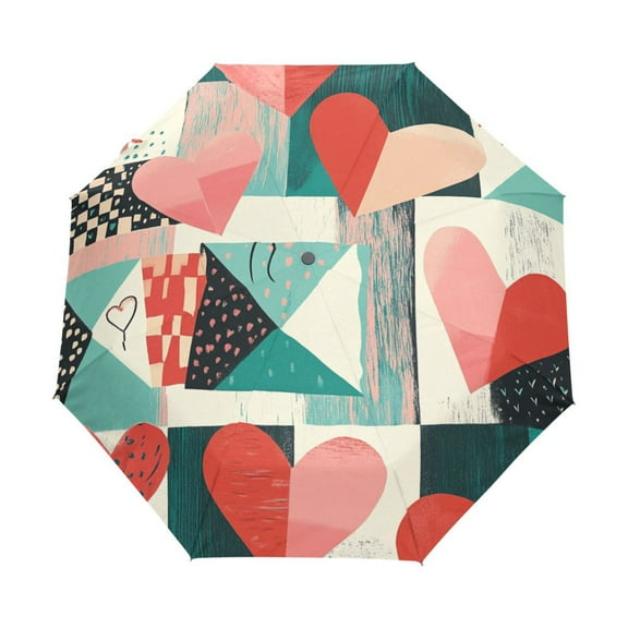 BZSMCE One-Touch Auto Open Close Rain Umbrella With Creative Patchwork Of Love Pattern