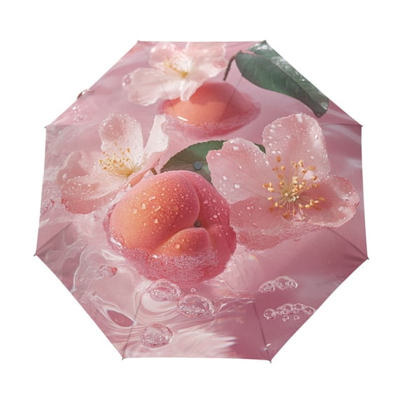 BZSMCE One-Touch Auto Open Close Rain Umbrella With Creative Peachy Serenity Pattern