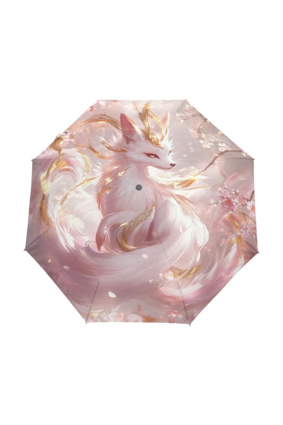 One-Touch Auto Open Close Rain Umbrella With Creative Pink Flower-adorned Fox Pattern
