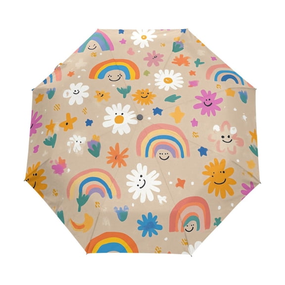 BZSMCE One-Touch Auto Open Close Rain Umbrella With Creative Rainbow Dream Pattern