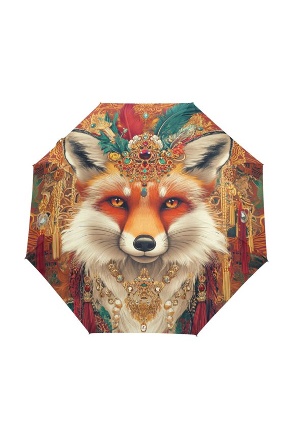 One-Touch Auto Open Close Rain Umbrella With Creative Regal Fox Pattern