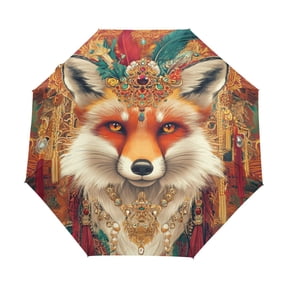 BZSMCE One-Touch Auto Open Close Rain Umbrella With Creative Regal Fox Pattern