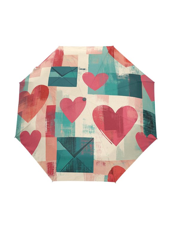One-Touch Auto Open Close Rain Umbrella With Creative Romantic Notes Pattern