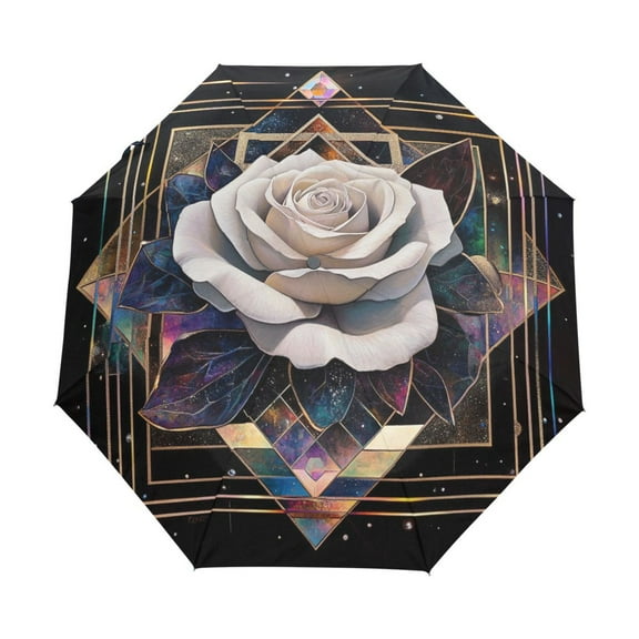 BZSMCE One-Touch Auto Open Close Rain Umbrella With Creative Rose Among Stars Pattern
