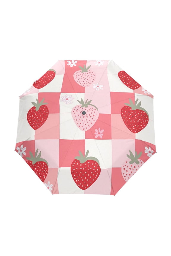 One-Touch Auto Open Close Rain Umbrella With Creative Strawberry Delight Pattern