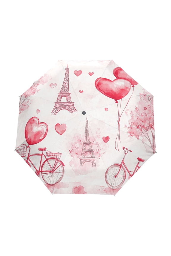 One-Touch Auto Open Close Rain Umbrella With Creative Sweet Parisian Whimsy Pattern