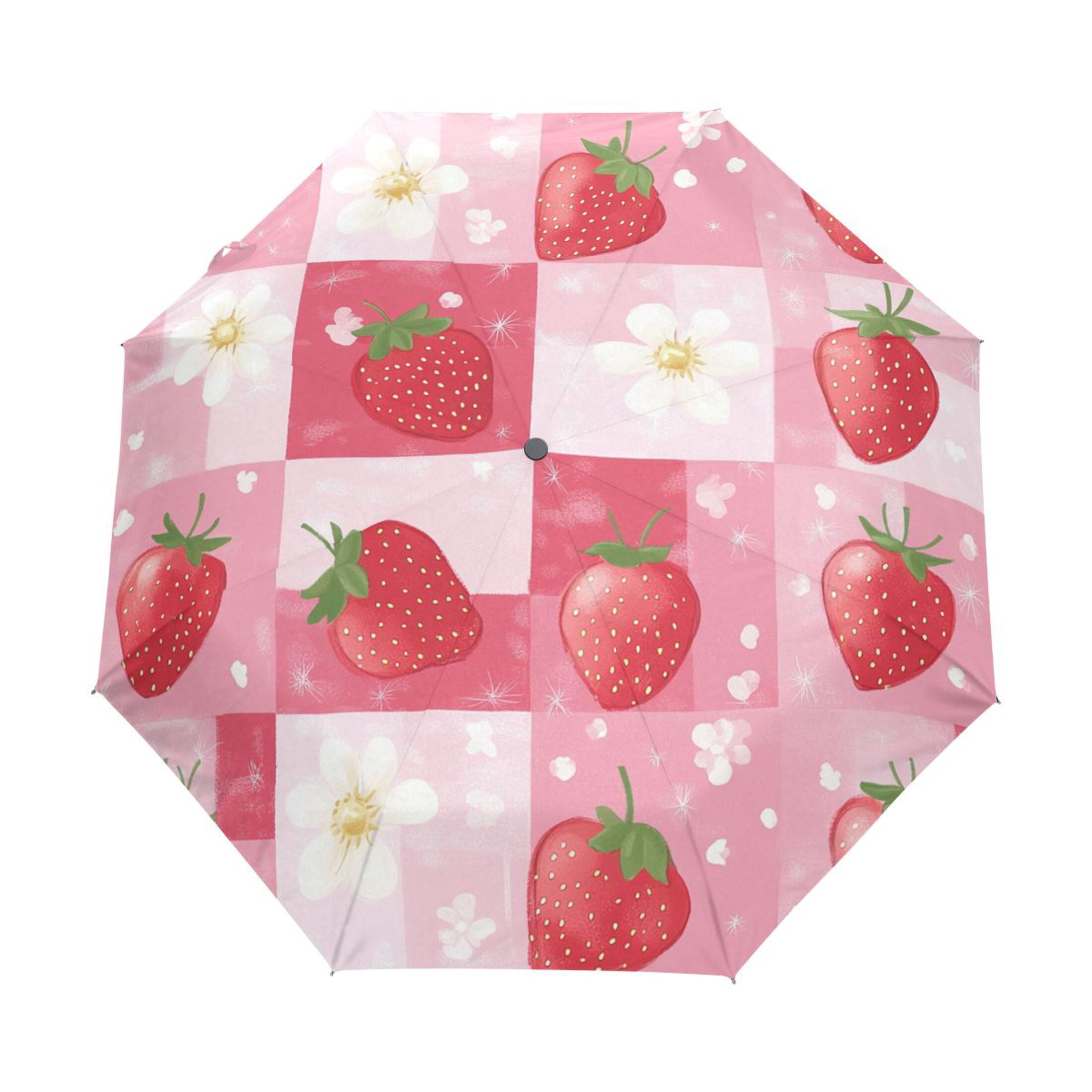 BZSMCE One-Touch Auto Open Close Rain Umbrella With Creative Sweet Strawberry Pattern