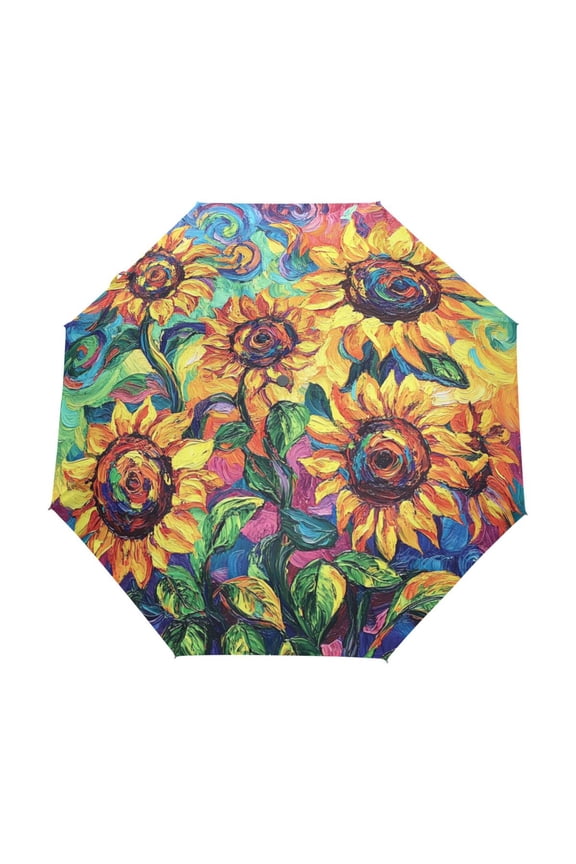 One-Touch Auto Open Close Rain Umbrella With Creative Vibrant Sunflowers in Bloom Pattern