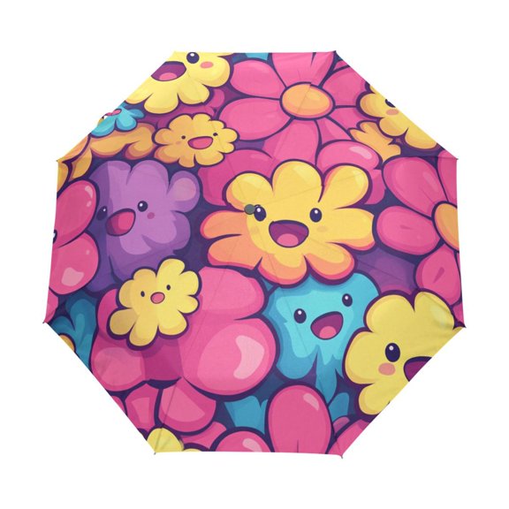 BZSMCE One-Touch Auto Open Close Rain Umbrella With Creative Vibrant Tulip Symphony Pattern