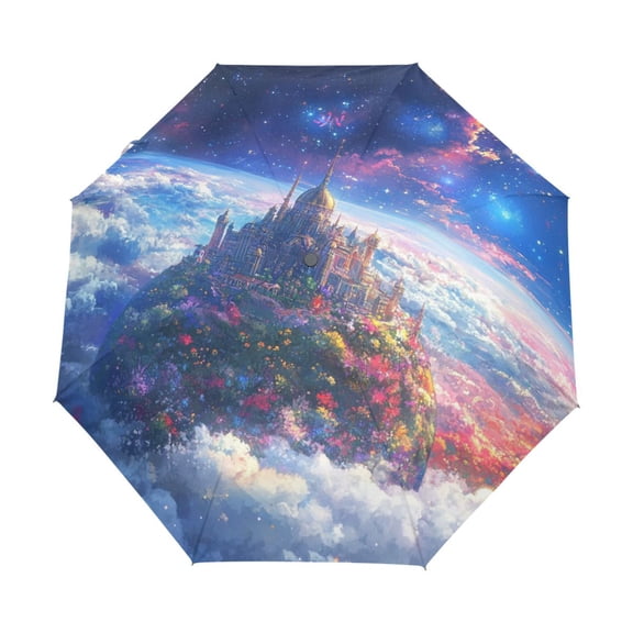 BZSMCE One-Touch Auto Open Close Rain Umbrella With Creative Where Dreams Meet Reality Pattern