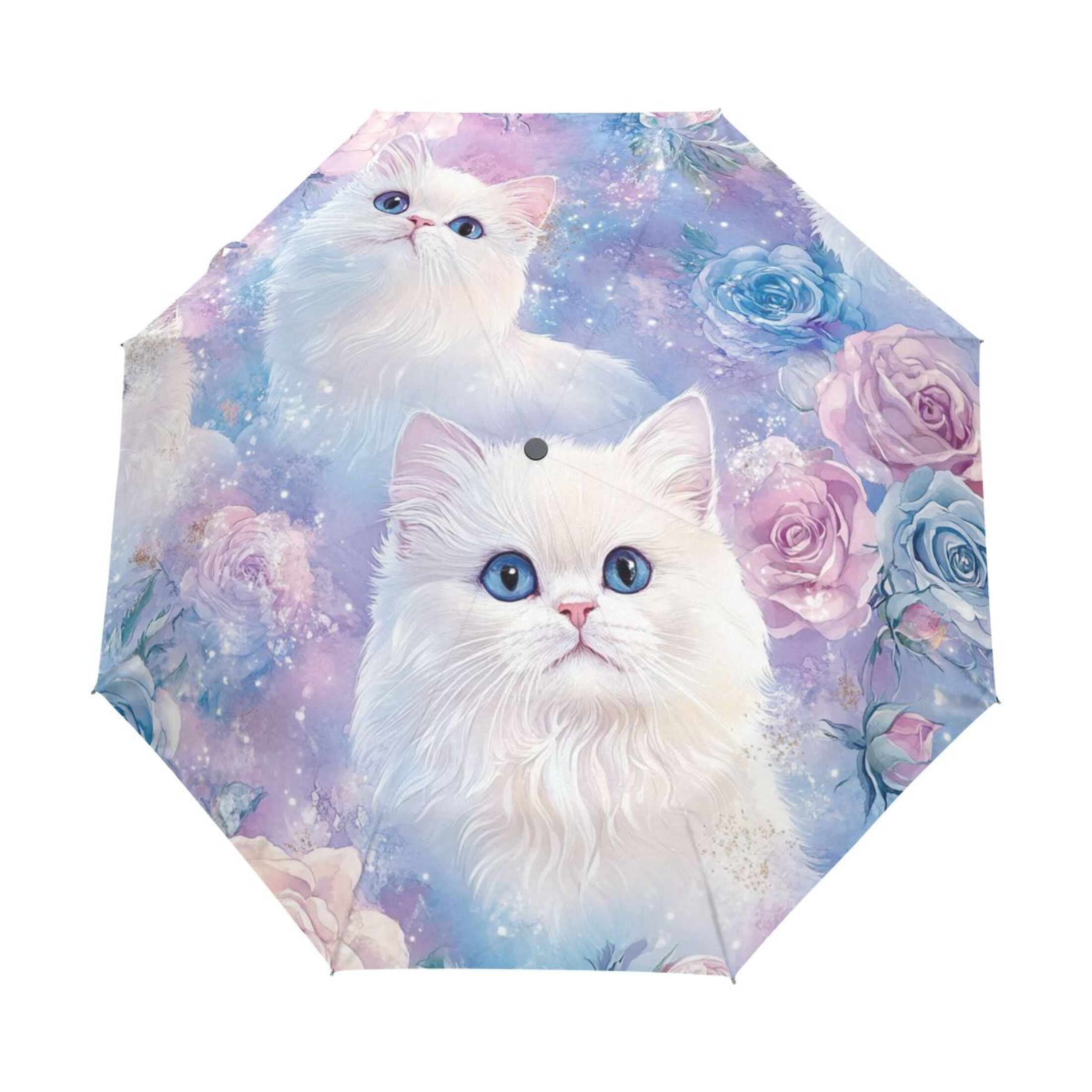 BZSMCE One-Touch Auto Open Close Rain Umbrella With Creative Whimsical Cat Garden Pattern