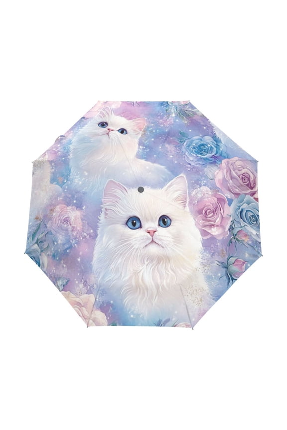 One-Touch Auto Open Close Rain Umbrella With Creative Whimsical Cat Garden Pattern