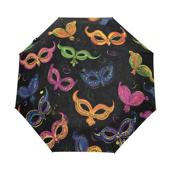 BZSMCE One-Touch Auto Open Close Rain Umbrella With Creative Whimsical Masks Pattern