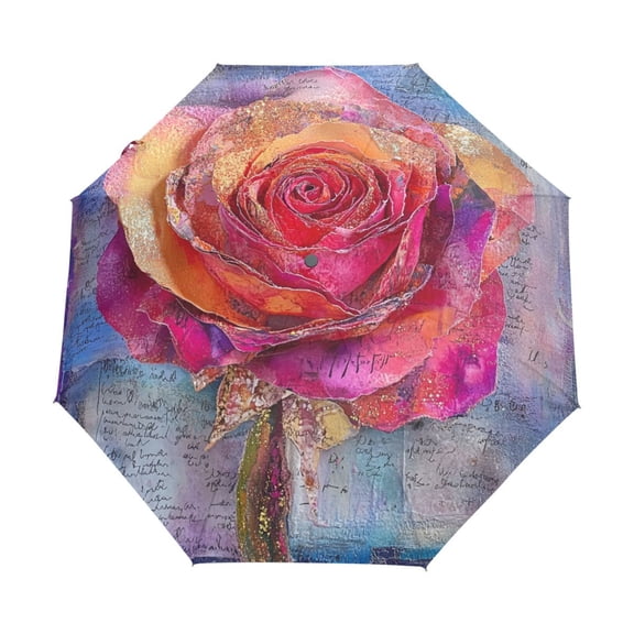 BZSMCE One-Touch Auto Open Close Rain Umbrella With Creative Whimsical Rose Pattern