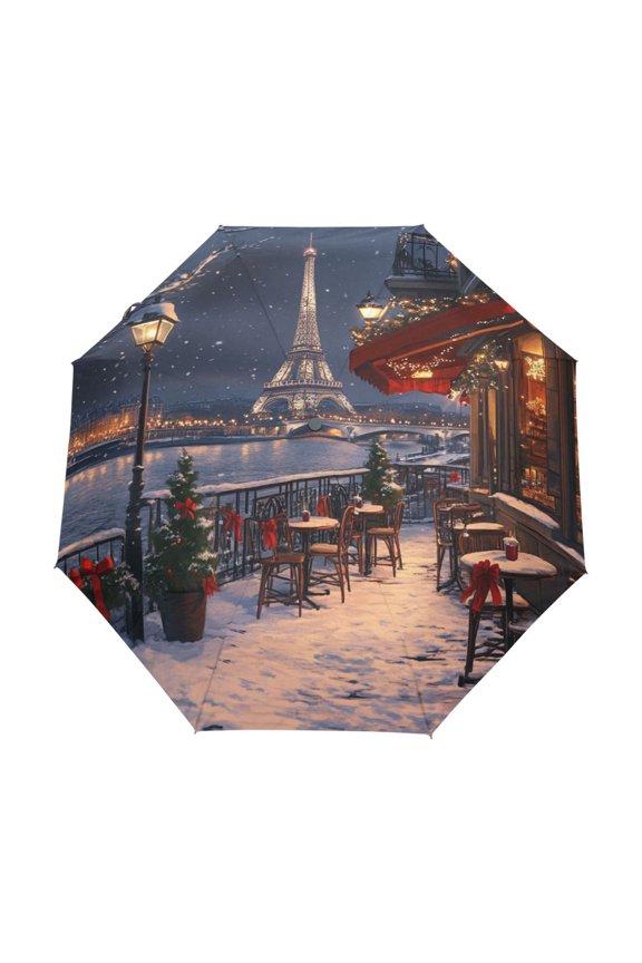 One-Touch Auto Open Close Rain Umbrella With Creative Winter Wonderland Pattern