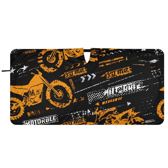 BZSMCE Orange Motorcycle Pattern Shade Foldable UV Protection for Car SUV Truck 59" x 30"/62" x 32"