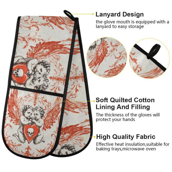 BZSMCE Oven Mitts Angel Holding A Heart Creative Pattern Resistant Kitchen Gloves