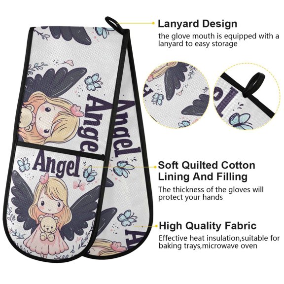 BZSMCE Oven Mitts Angel Holding Bear Creative Pattern Resistant Kitchen Gloves