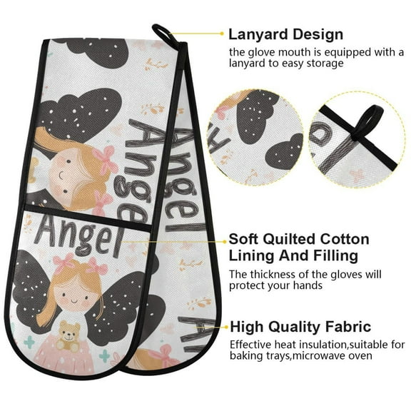 BZSMCE Oven Mitts Angel Holding Bear Pattern Creative Pattern Resistant Kitchen Gloves