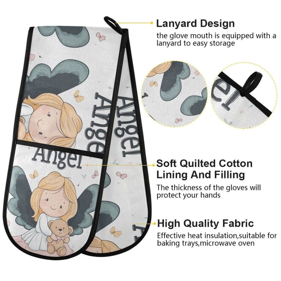 BZSMCE Oven Mitts Angel Holding Bear Plainting Creative Pattern Resistant Kitchen Gloves