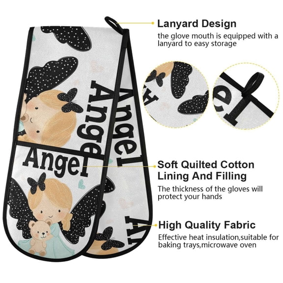 BZSMCE Oven Mitts Angel Holding Bear Printing Creative Pattern Resistant Kitchen Gloves
