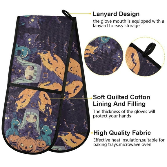 BZSMCE Oven Mitts Anime Witch Creative Pattern Resistant Kitchen Gloves