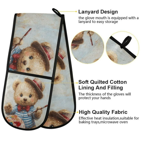 BZSMCE Oven Mitts Bear Artist Creative Pattern Resistant Kitchen Gloves