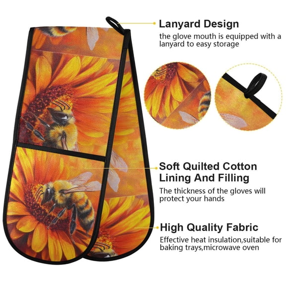 BZSMCE Oven Mitts Bee on Oran Creative Pattern Resistant Kitchen Gloves