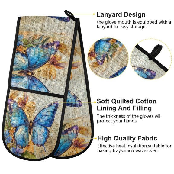 BZSMCE Oven Mitts Blue Butterfly Printed Creative Pattern Resistant Kitchen Gloves