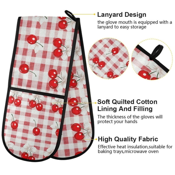 BZSMCE Oven Mitts Cherry Picnic Delight Creative Pattern Resistant Kitchen Gloves