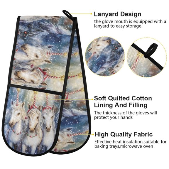BZSMCE Oven Mitts Christmas White Unicorns Creative Pattern Resistant Kitchen Gloves