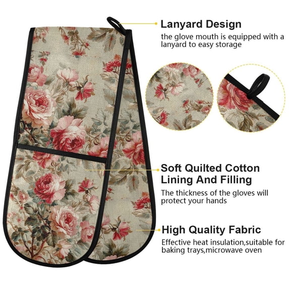 BZSMCE Oven Mitts Classic Rose Garden Fabric Creative Pattern Resistant Kitchen Gloves