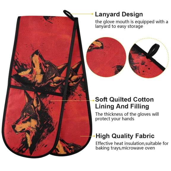 BZSMCE Oven Mitts Cool Wolf Head Creative Pattern Resistant Kitchen Gloves