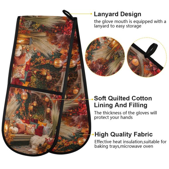 BZSMCE Oven Mitts Cozy Autumn Garden Creative Pattern Resistant Kitchen Gloves