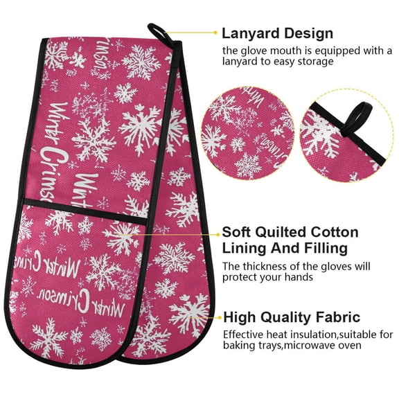BZSMCE Oven Mitts Crimson Winter Snowflakes Creative Pattern Resistant Kitchen Gloves