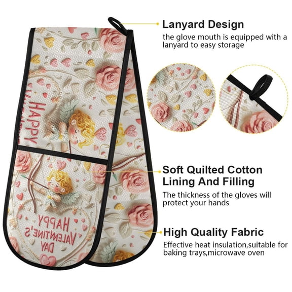 BZSMCE Oven Mitts Cupids Touch Creative Pattern Resistant Kitchen Gloves