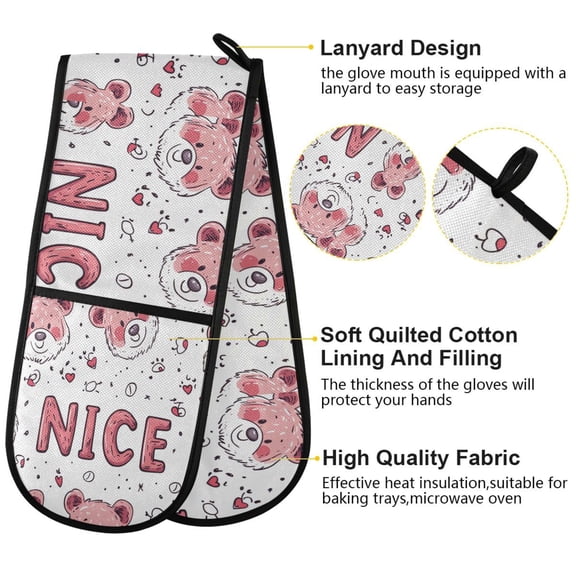 BZSMCE Oven Mitts Cute Bear Stylized Pattern Creative Pattern Resistant Kitchen Gloves