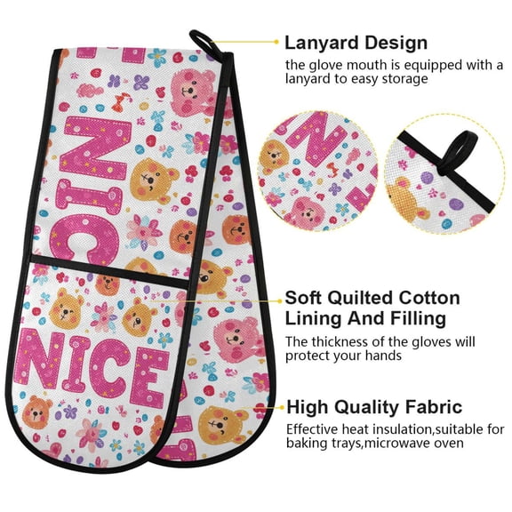 BZSMCE Oven Mitts Cute Bear Stylized Printing Creative Pattern Resistant Kitchen Gloves